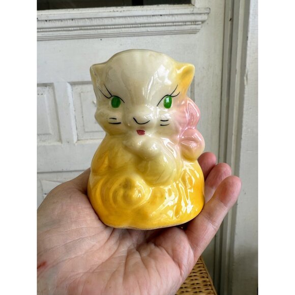 Vintage 50's Shawnee Pottery Yellow Cat Kitten Planter Vase - Picture 6 of 10